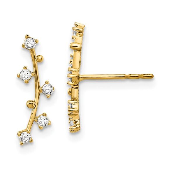 Kazi Luxury 14k Yellow Gold Polished Bar CZ Post Earrings